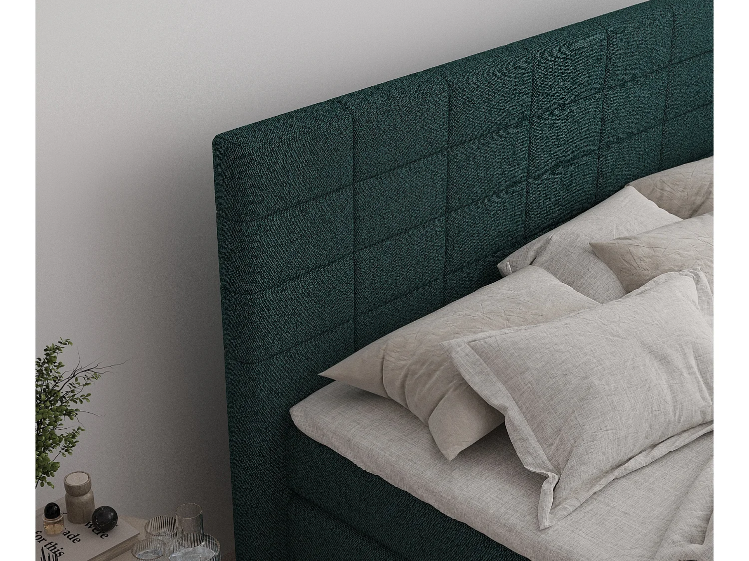 Boxspringbett aus Webstoff Ava - Matratze - Toppermatratze - 200x200 cm - grün