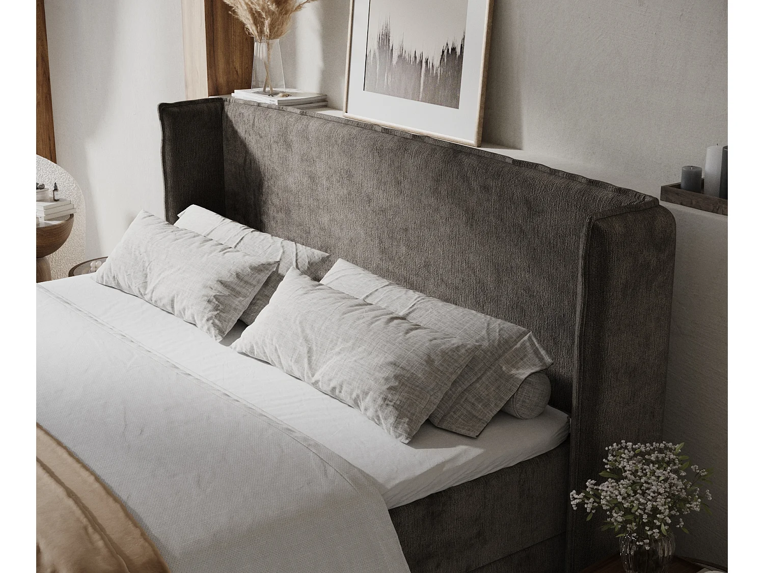 Boxspringbett aus Chenille-Stoff Skyline - Matratze - Toppermatratze - 200x200 cm - braun