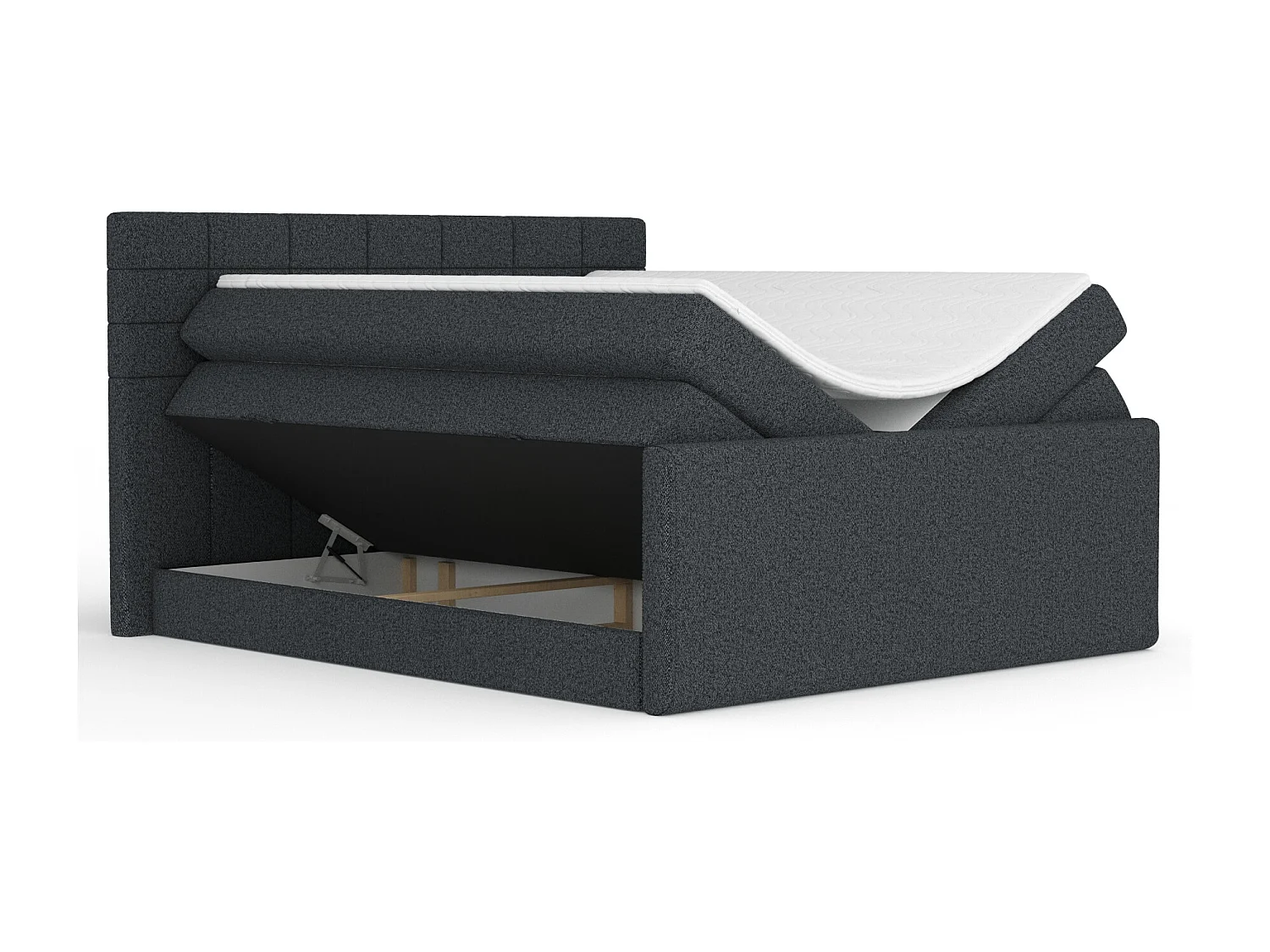 Boxspringbett aus Webstoff Ava - Matratze - Toppermatratze - 180x200 cm - schwarz