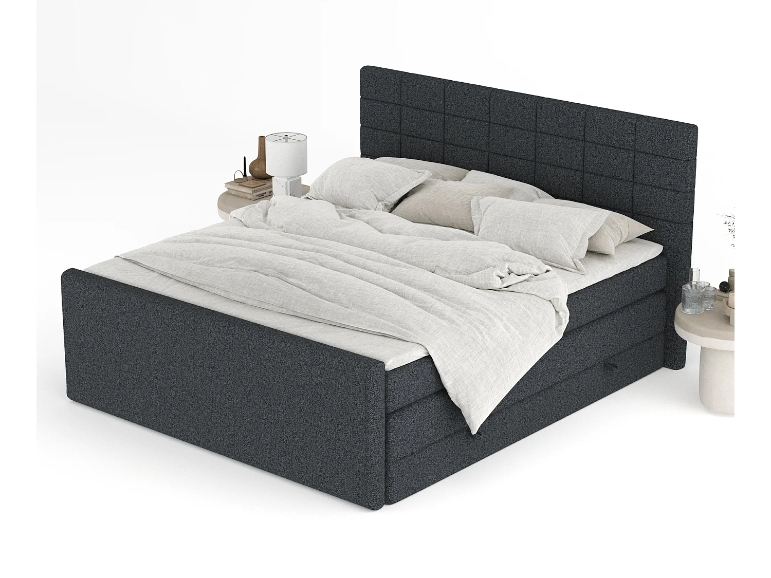 Boxspringbett aus Webstoff Ava - Matratze - Toppermatratze - 180x200 cm - schwarz