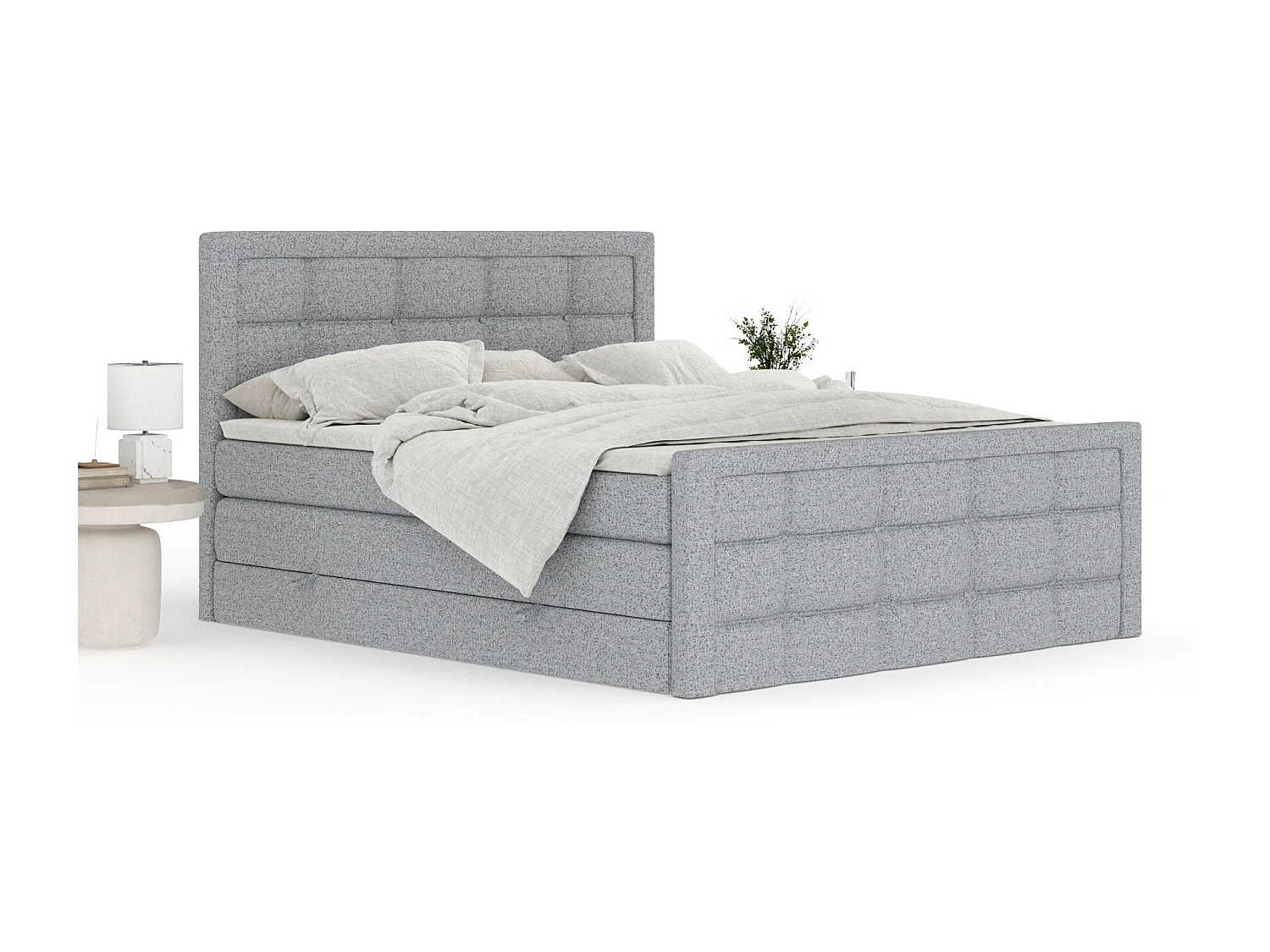 Lit boxspring en toile tissée Ambrosia - matelas - surmatelas - 140x200 cm - gris