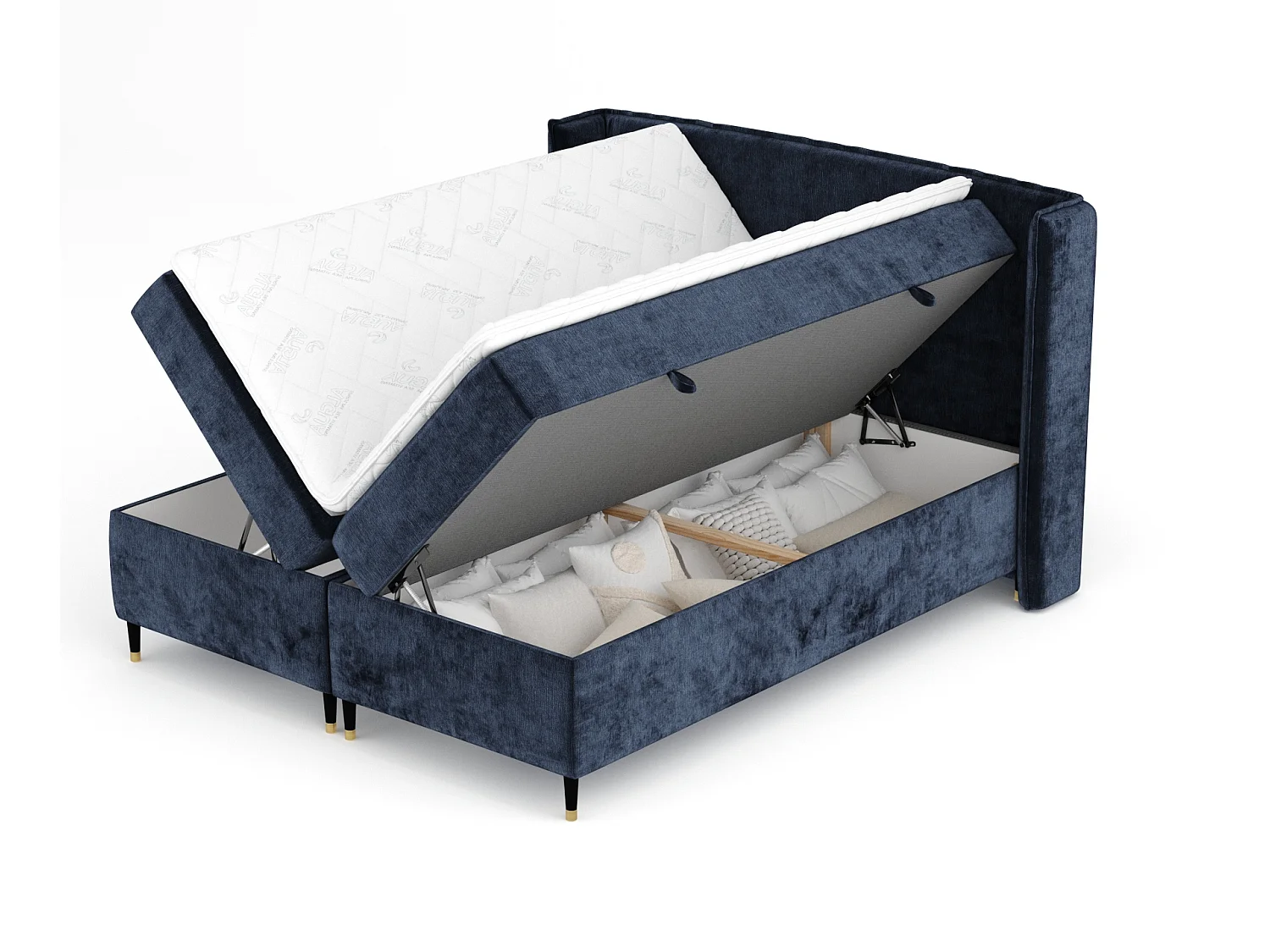 Boxspringbett aus Chenille-Stoff Segni - Matratze - Toppermatratze - 180x200 cm - marineblau