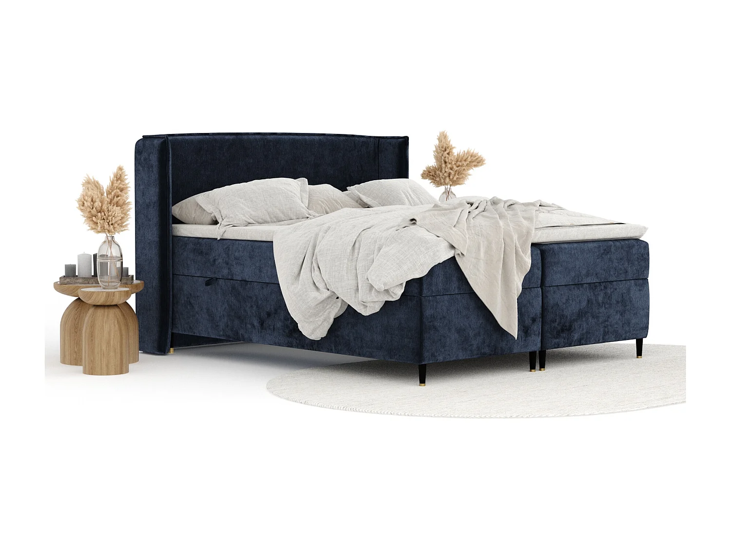 Boxspringbett aus Chenille-Stoff Segni - Matratze - Toppermatratze - 180x200 cm - marineblau