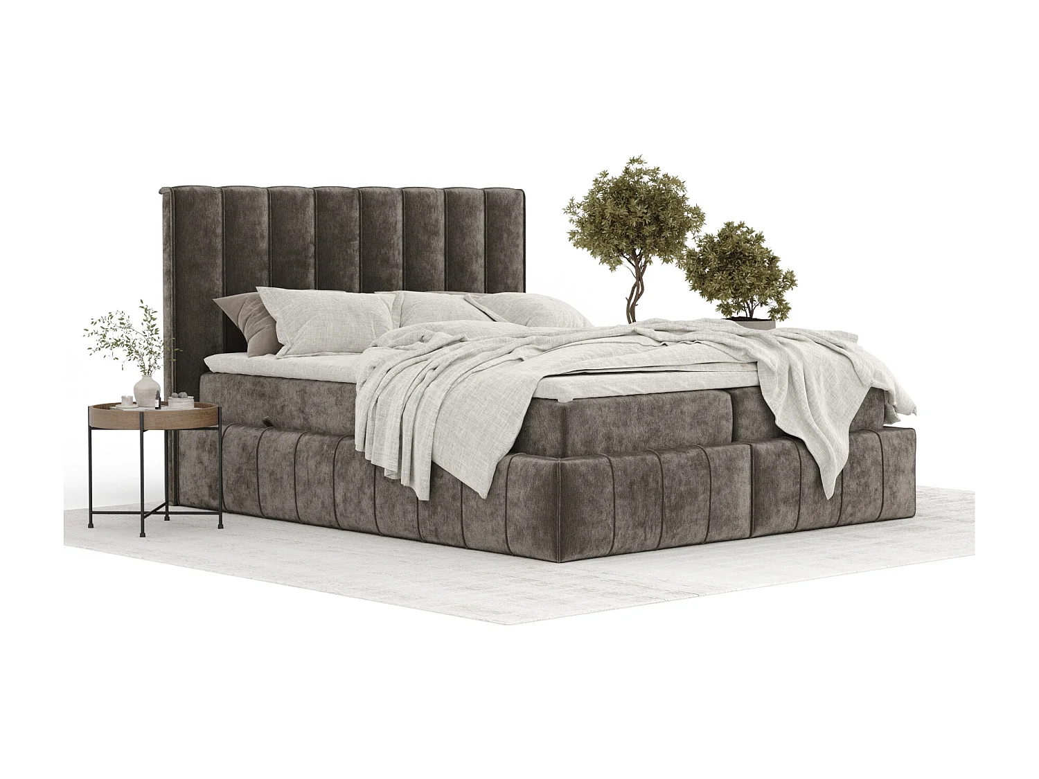 Lit boxspring en tissu chenille Moretti - matelas - surmatelas - 160x200 cm - brun