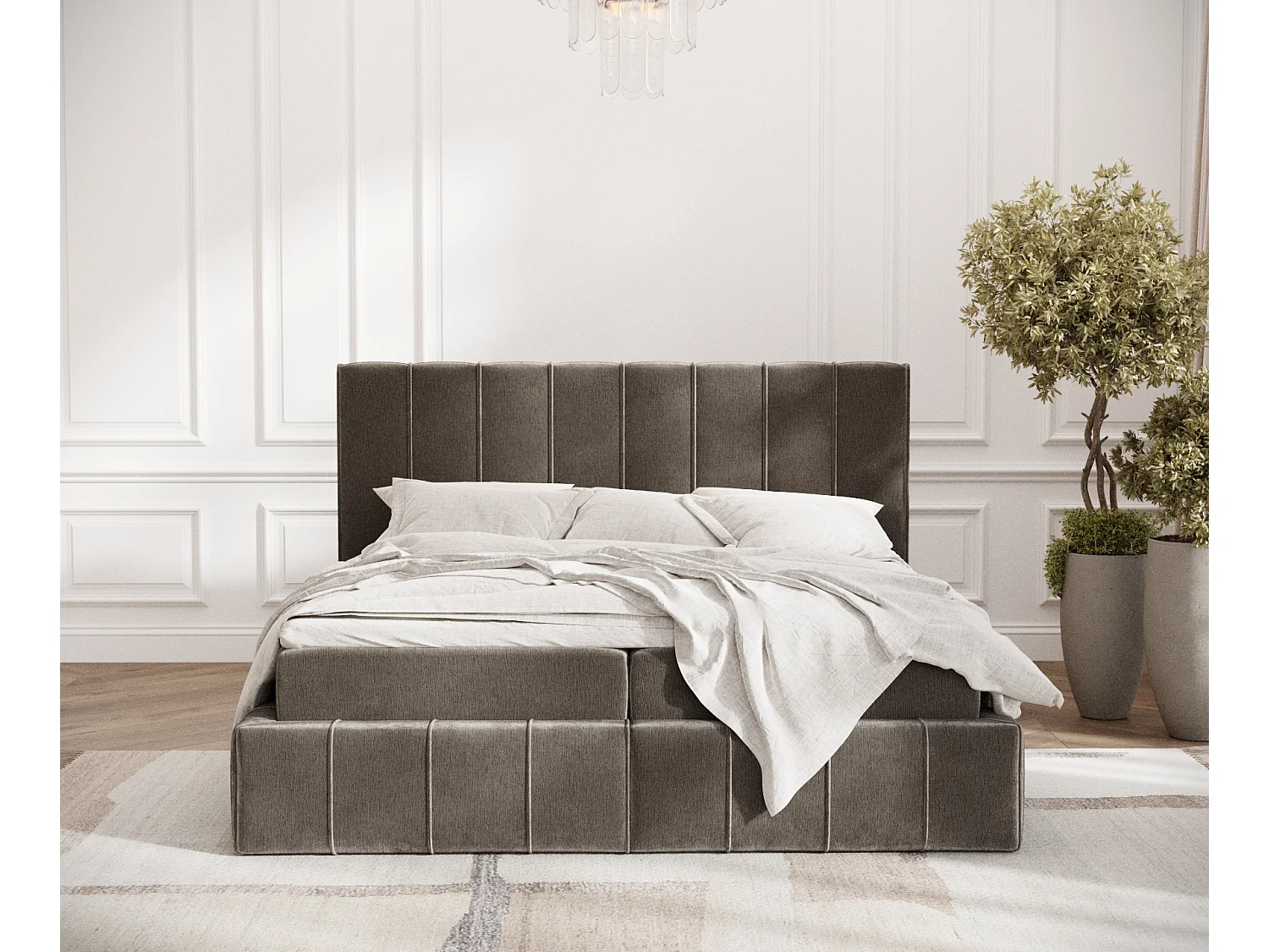 Lit boxspring en tissu chenille Moretti - matelas - surmatelas - 160x200 cm - brun