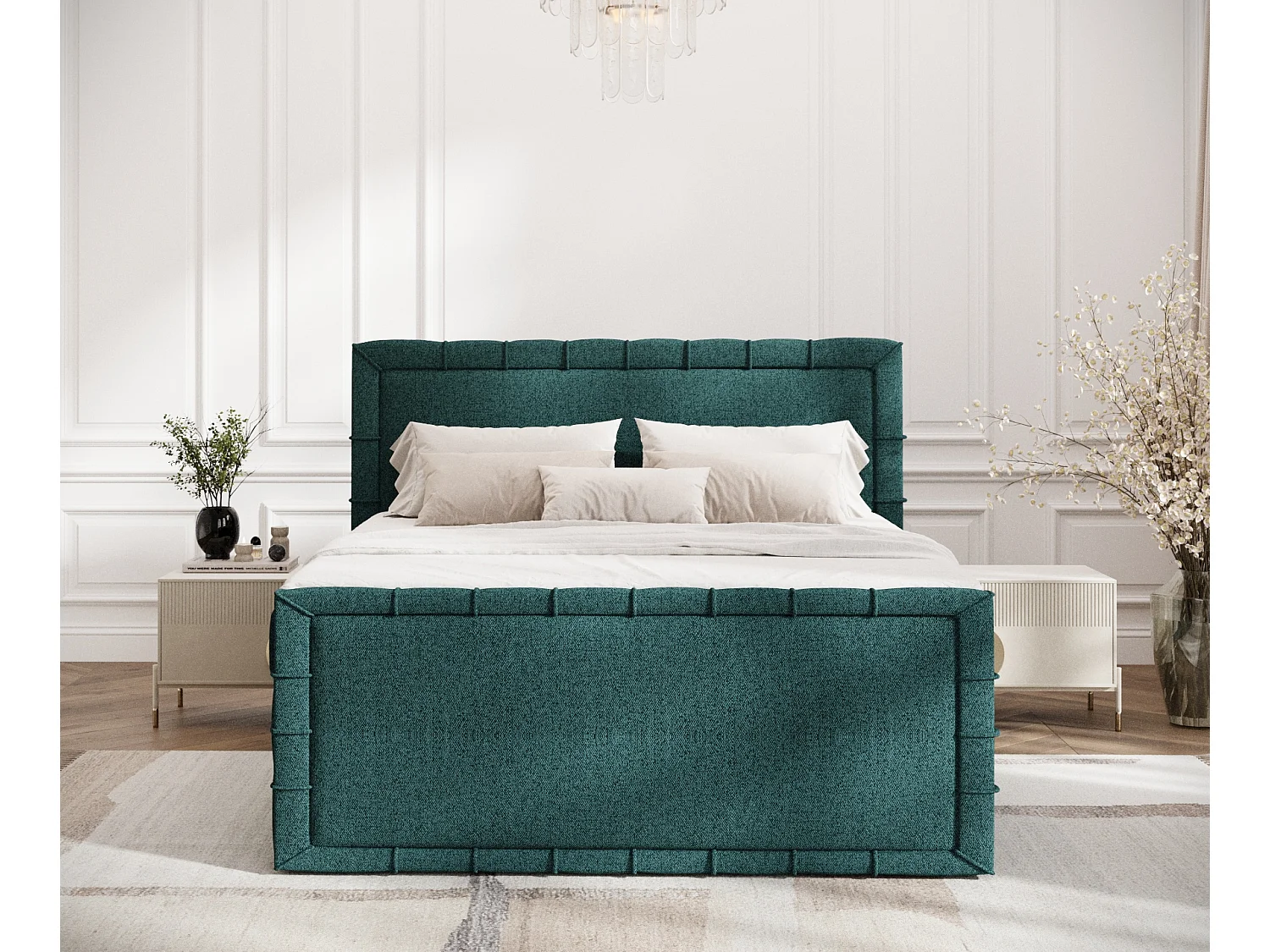 Boxspringbett im Webstoff Estelle - Matratze - Topper - 160x200 cm - grün