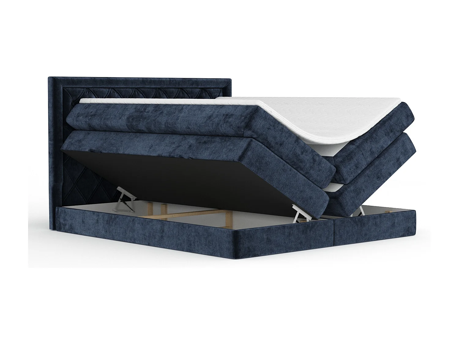 Boxspringbett aus Chenille-Stoff Aurelia - Matratze - Toppermatratze - 160x200 cm - marineblau