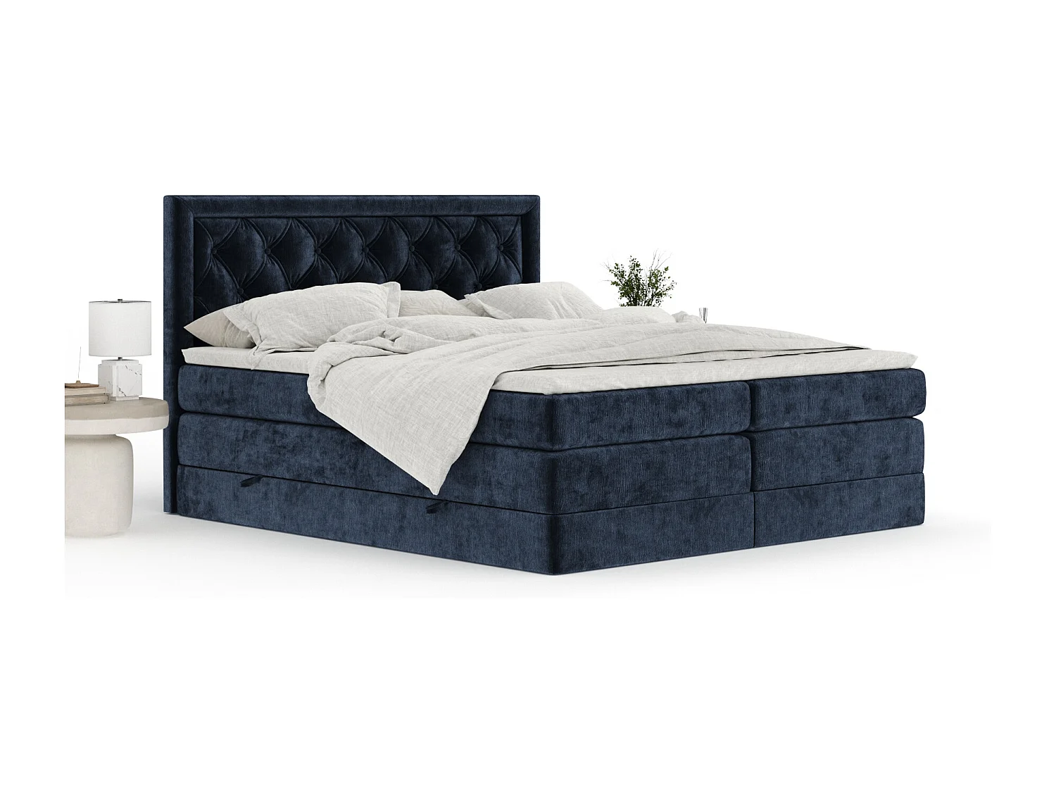 Boxspringbett aus Chenille-Stoff Aurelia - Matratze - Toppermatratze - 160x200 cm - marineblau