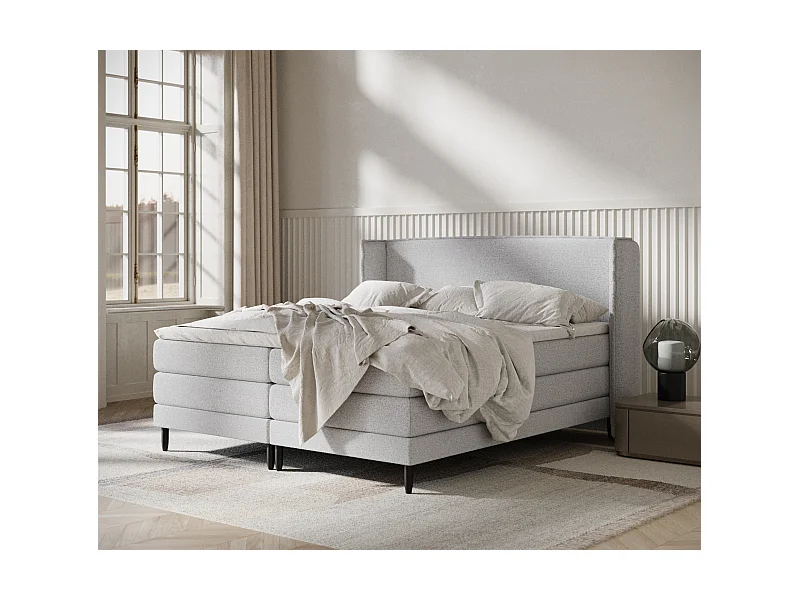 Lit boxspring en toile tissée Carizzo - matelas - surmatelas - 160x200 cm - gris clair