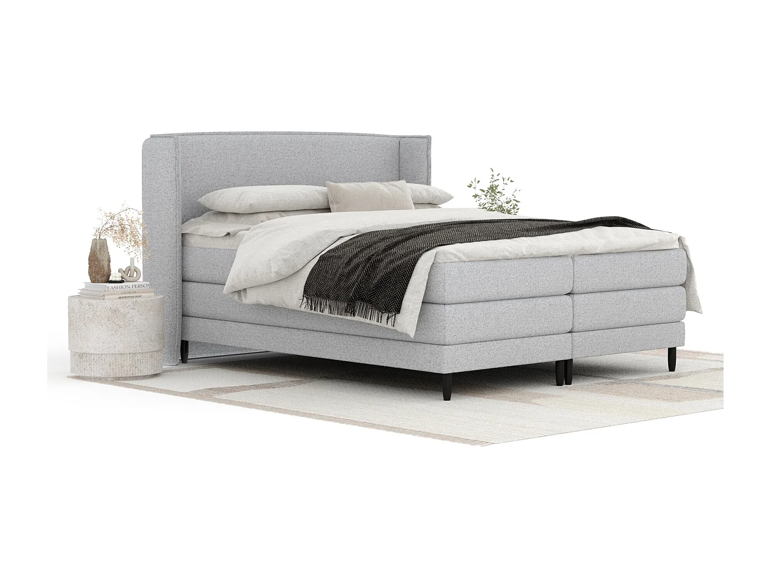 Lit boxspring en toile tissée Carizzo - matelas - surmatelas - 160x200 cm - gris clair
