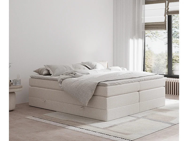 Lit boxspring en toile tissée Juniper - matelas - surmatelas - 160x200 cm - beige
