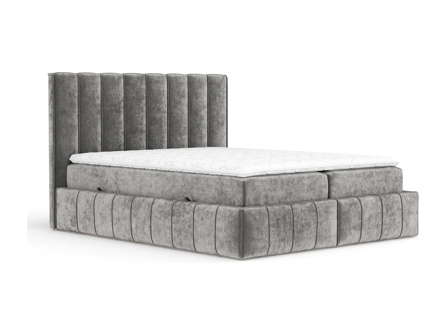 Boxspringbett aus Chenille-Stoff Moretti - Matratze - Toppermatratze - 140x200 cm - grau