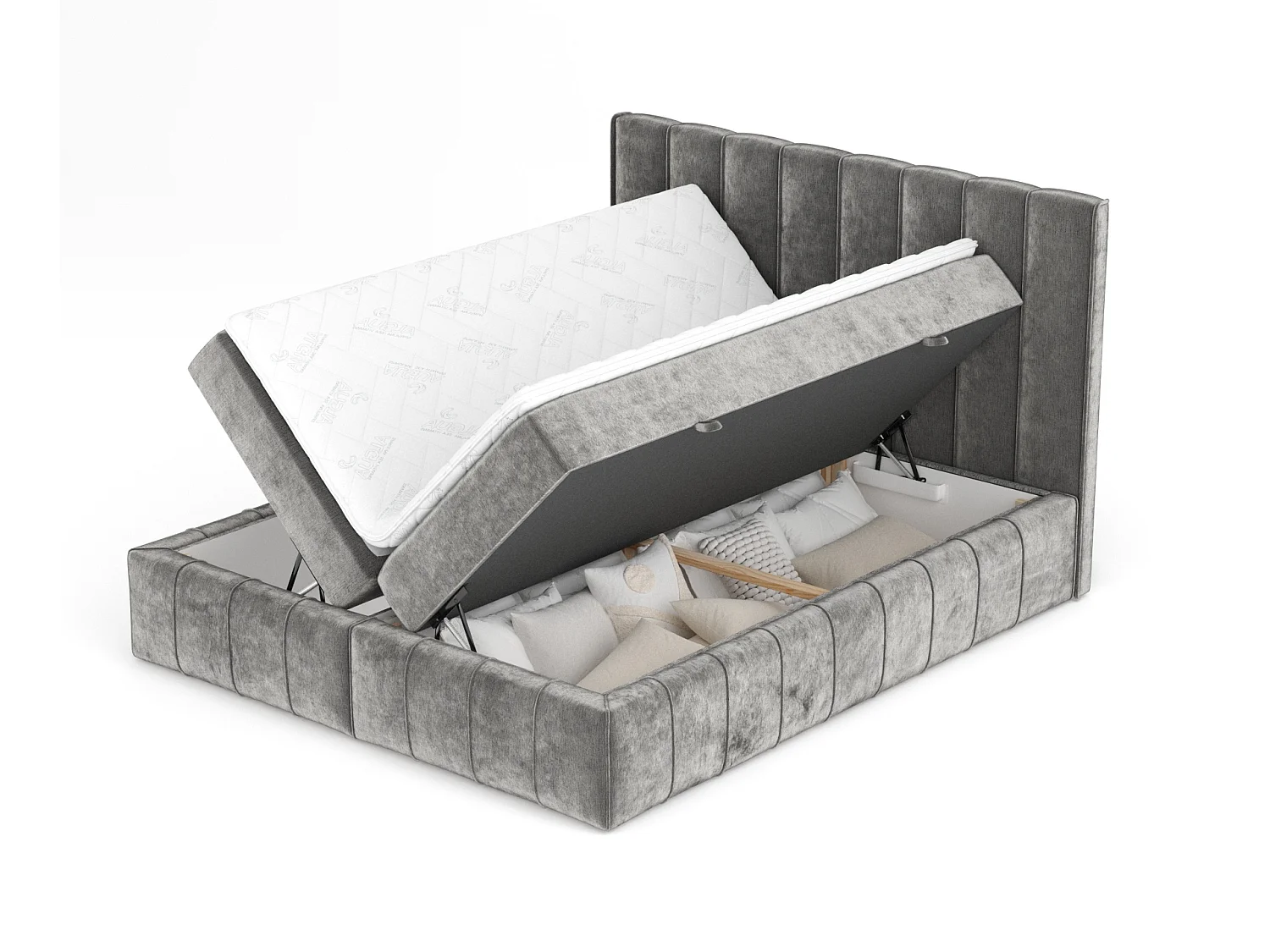 Lit boxspring en tissu chenille Moretti - matelas - surmatelas - 140x200 cm - gris