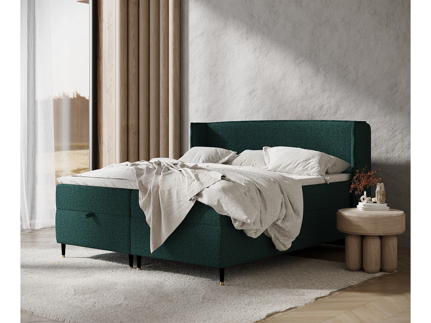 Boxspringbett aus Webstoff Monpelli - Matratze - Toppermatratze - 200x200 cm - grün