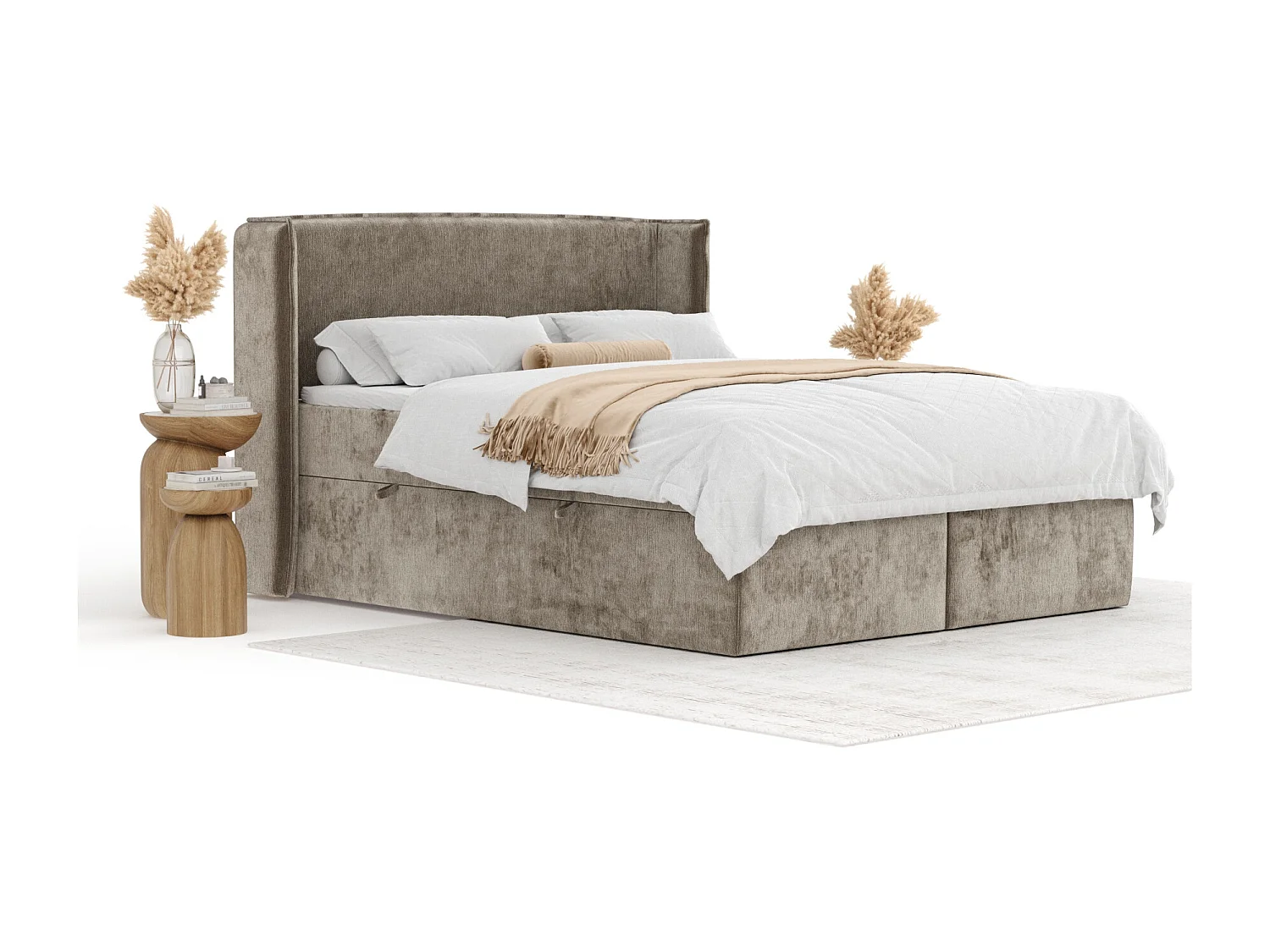 Lit boxspring en tissu chenille Skyline - matelas - surmatelas - 140x200 cm - beige