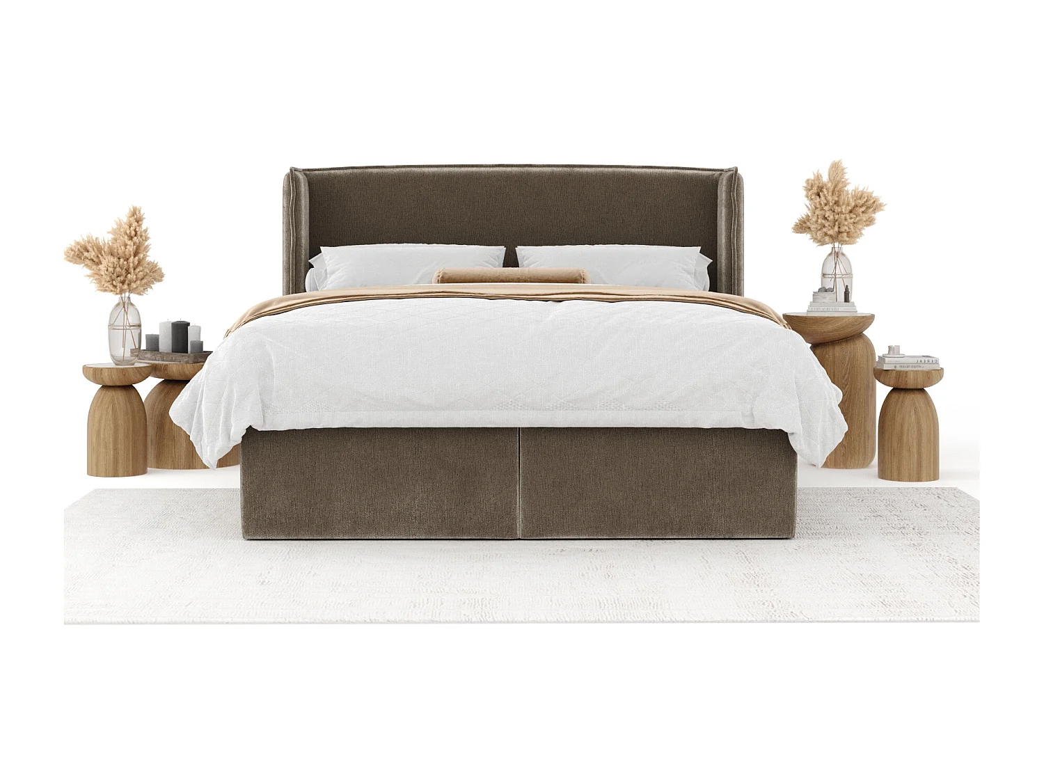 Lit boxspring en tissu chenille Skyline - matelas - surmatelas - 140x200 cm - beige