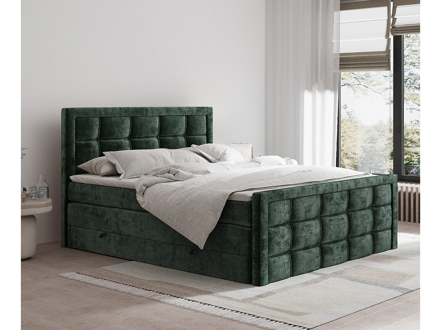 Boxspringbett aus Chenille-Stoff Ambrosia - Matratze - Toppermatratze - 180x200 cm - grün