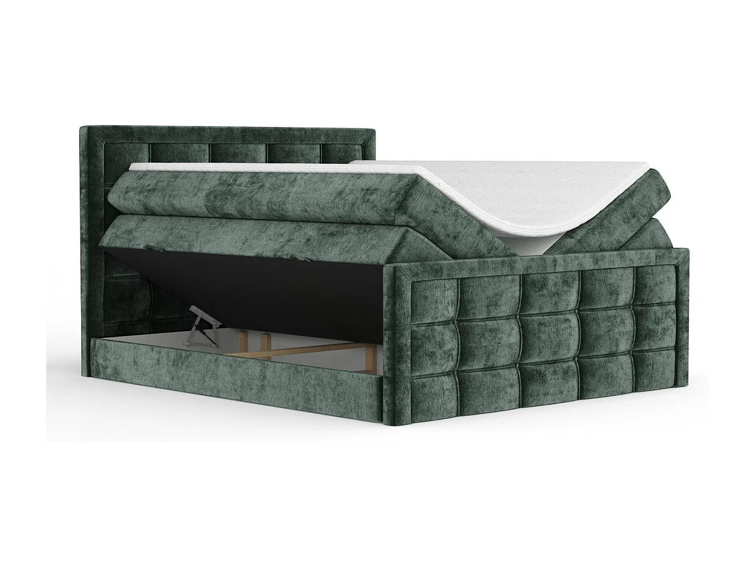 Boxspringbett aus Chenille-Stoff Ambrosia - Matratze - Toppermatratze - 180x200 cm - grün