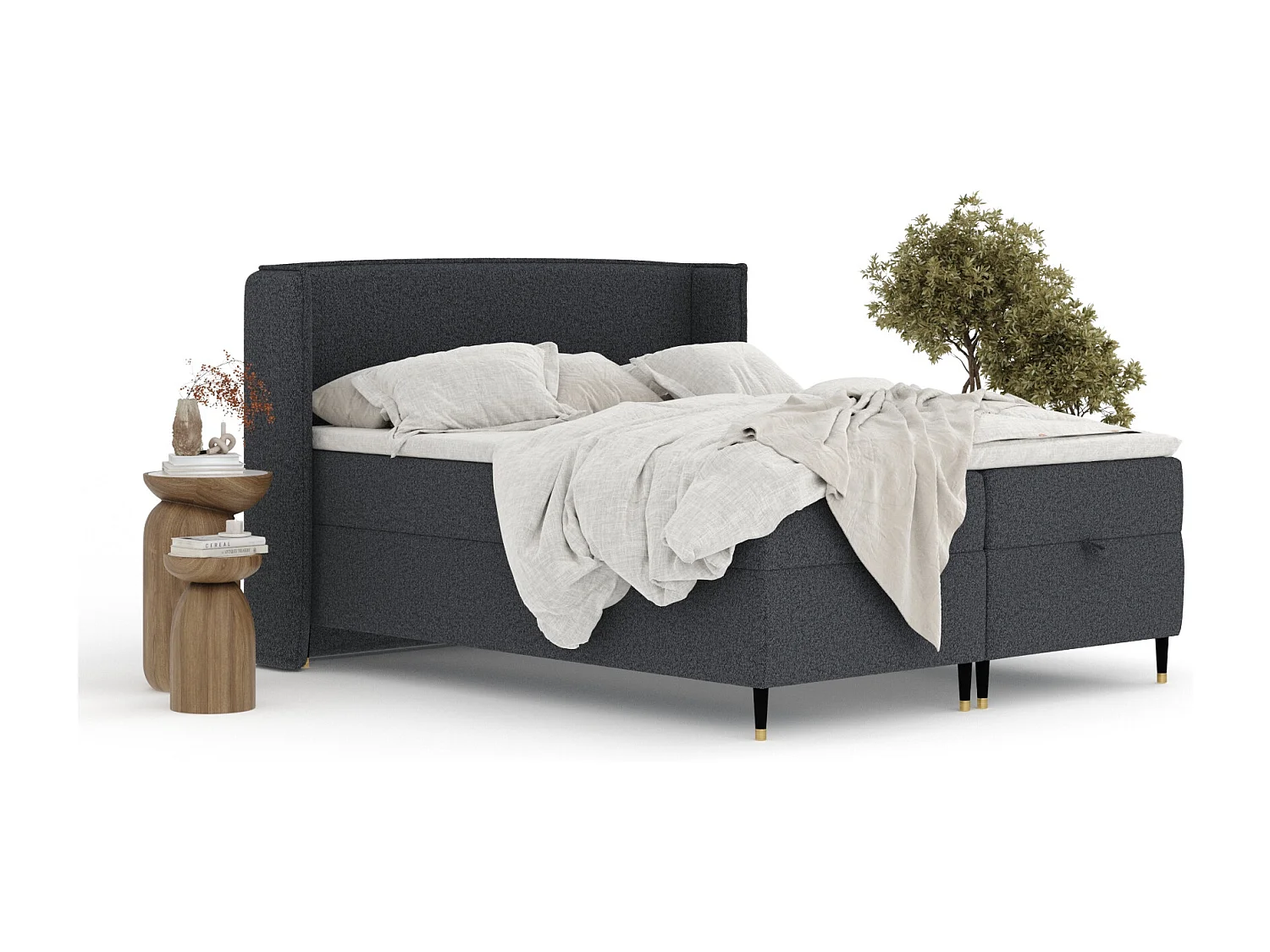 Boxspringbett aus Webstoff Monpelli - Matratze - Toppermatratze - 160x200 cm - schwarz