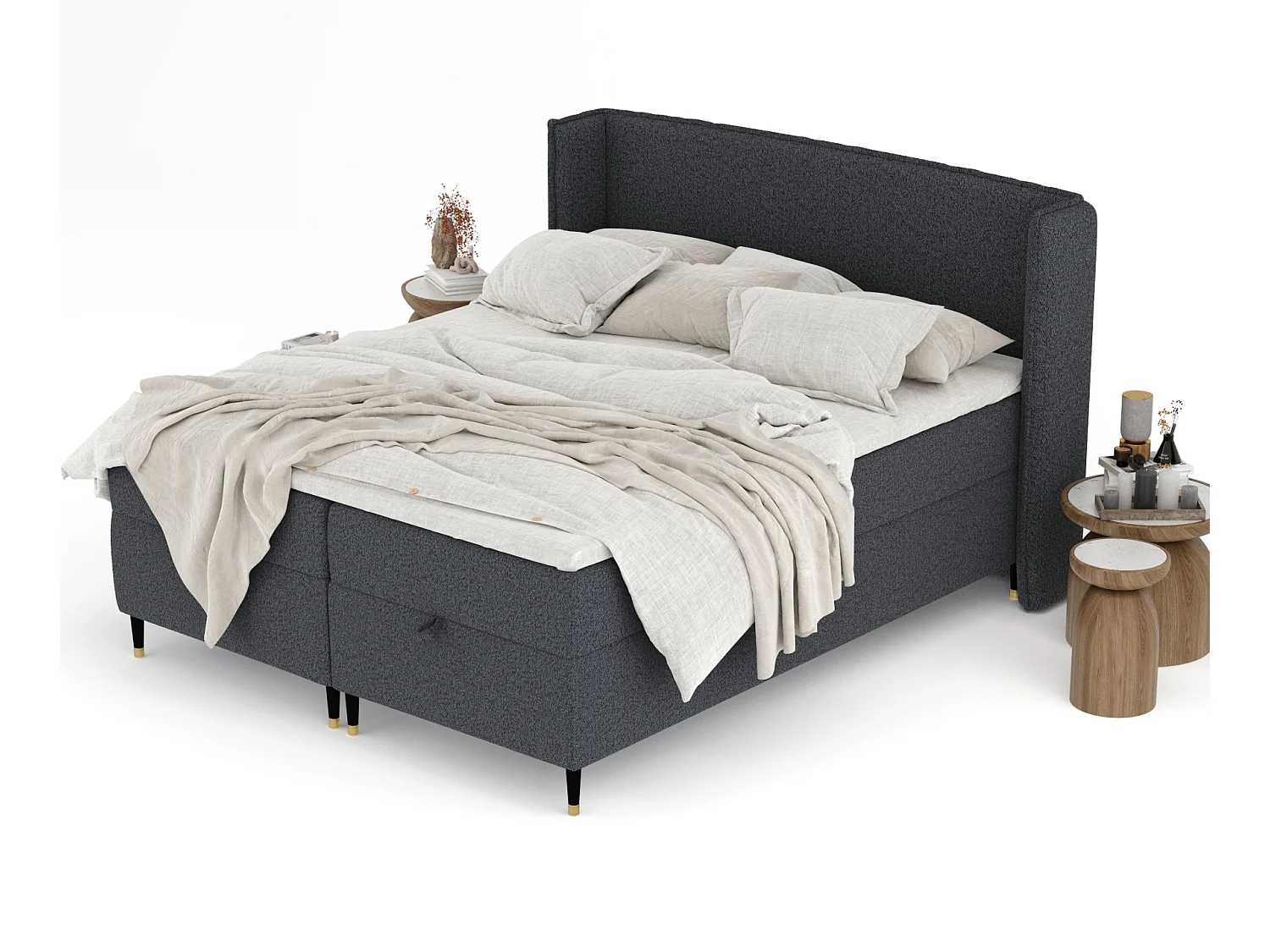 Lit boxspring en toile tissée Monpelli - matelas - surmatelas - 160x200 cm - noir