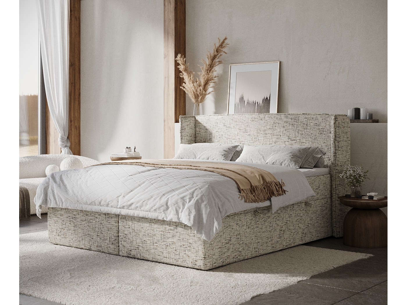 Lit boxspring en toile tissée Skyline - matelas - surmatelas - 140x200 ...