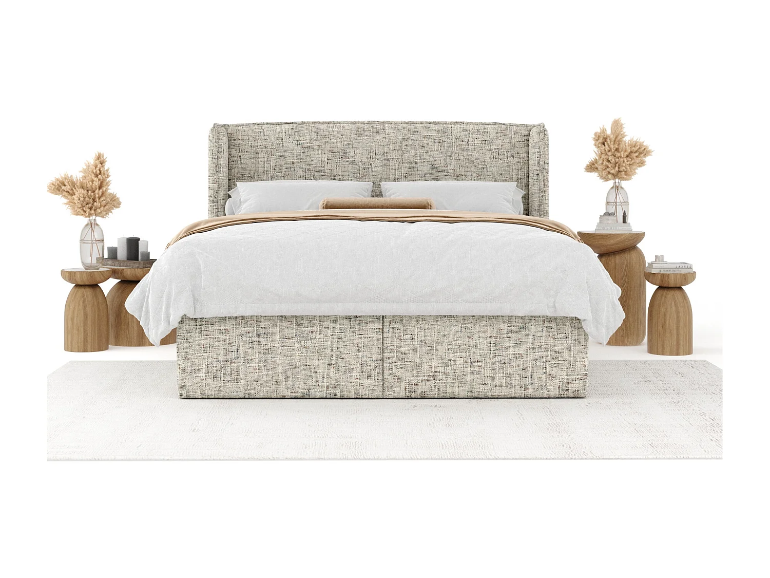 Boxspringbett aus Webstoff Skyline - Matratze - Toppermatratze - 140x200 cm - beige melange