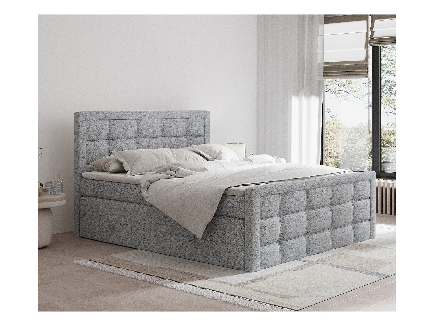 Lit boxspring en toile tissée Ambrosia - matelas - surmatelas - 180x200 cm - gris