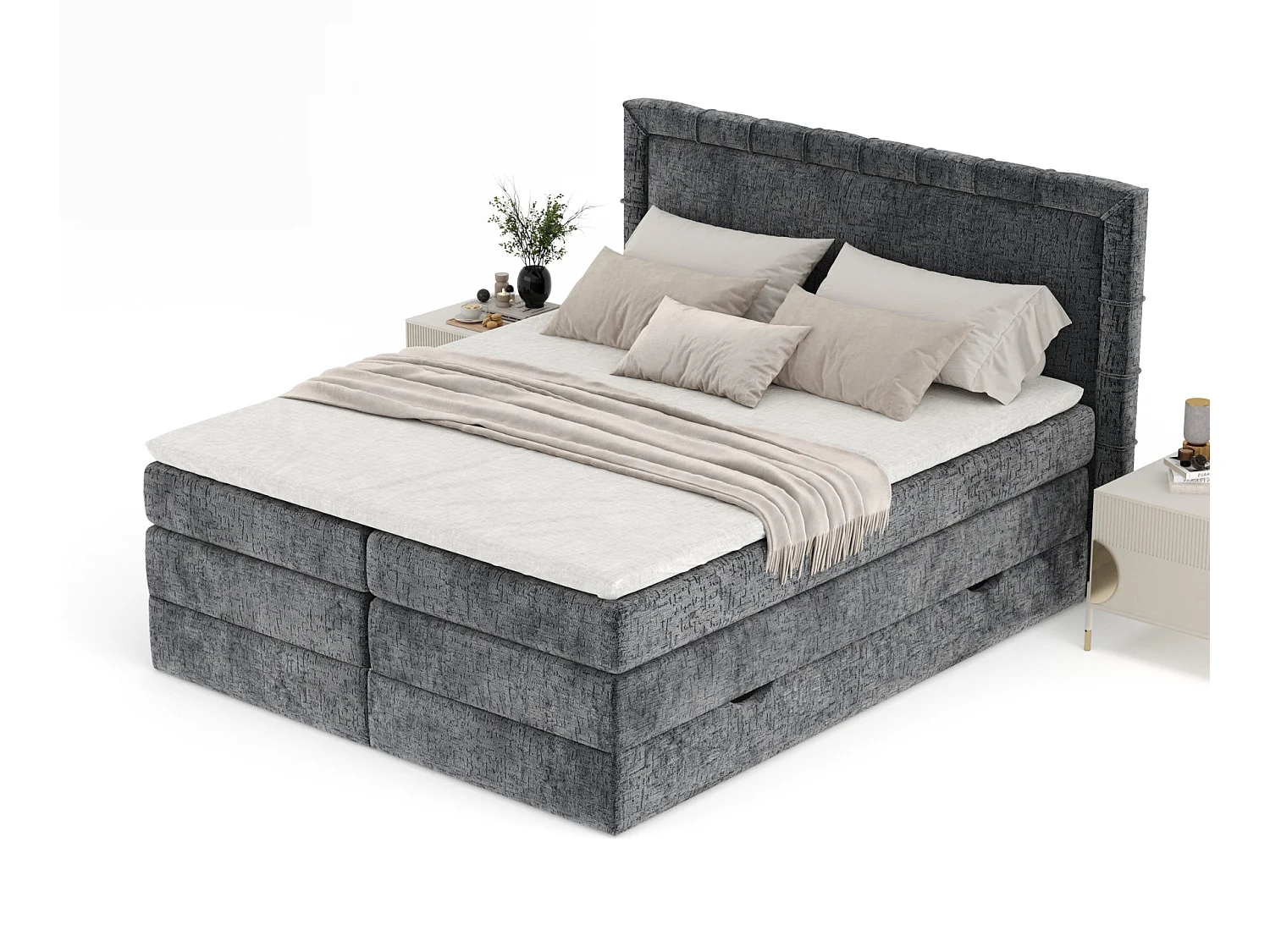 Boxspringbett aus Chenille-Stoff Rosabel - Matratze - Toppermatratze - 180x200 cm - anthrazit
