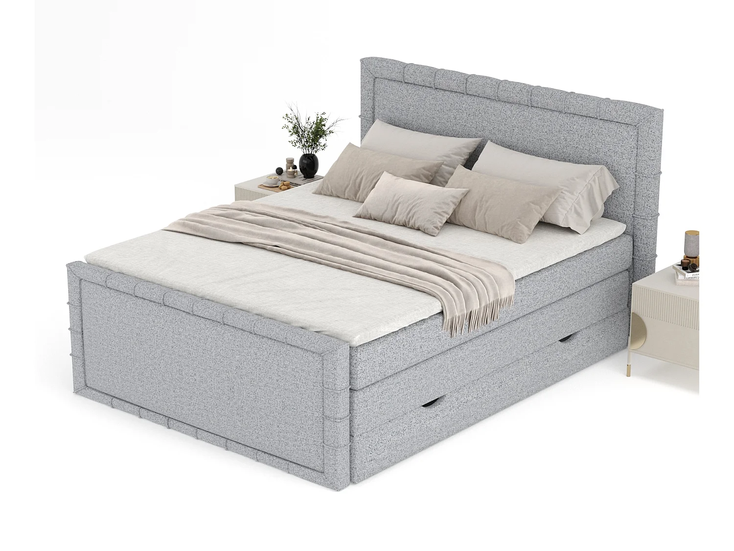Boxspringbett im Webstoff Estelle - Matratze - Topper - 180x200 cm - grau