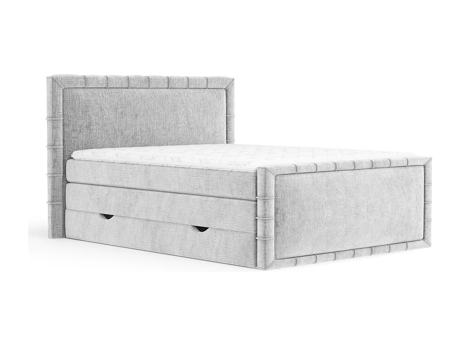 Lit boxspring en tissu chenille Estelle - matelas - surmatelas - 140x200 cm - gris clair