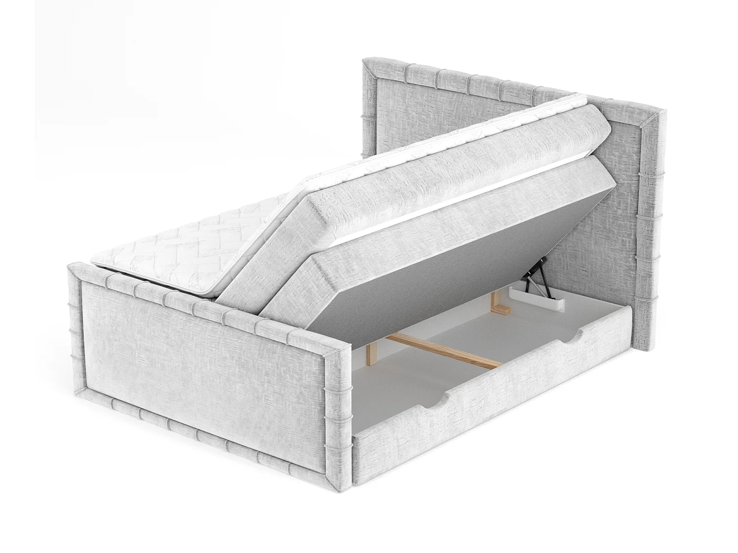 Lit boxspring en tissu chenille Estelle - matelas - surmatelas - 140x200 cm - gris clair