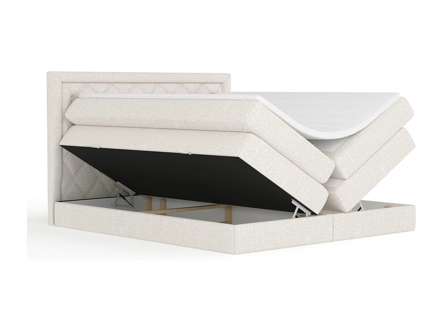 Boxspringbett aus Webstoff Aurelia - Matratze - Toppermatratze - 160x200 cm - beige