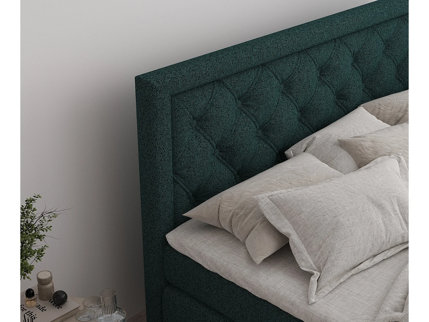 Boxspringbett aus Webstoff Aurelia - Matratze - Toppermatratze - 160x200 cm - grün