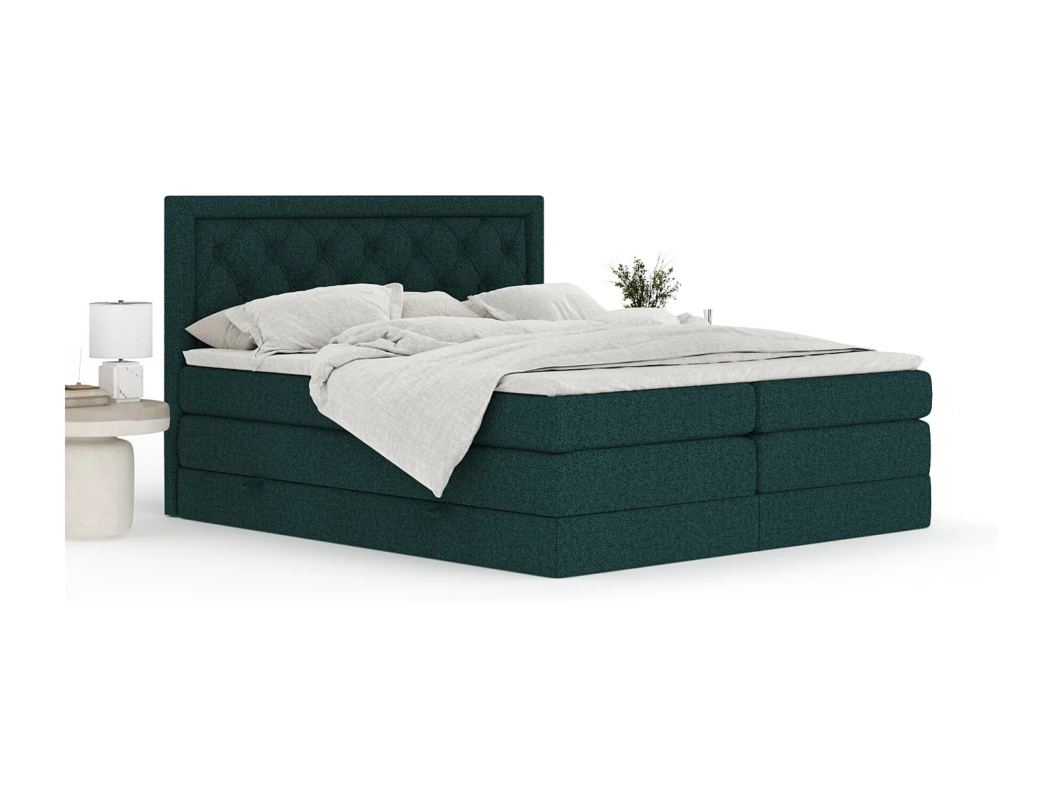 Boxspringbett aus Webstoff Aurelia - Matratze - Toppermatratze - 160x200 cm - grün
