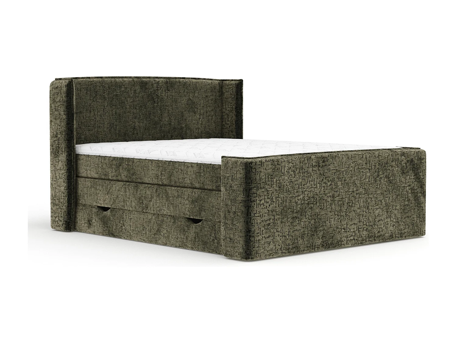 Boxspringbett aus Chenille-Stoff Freeland - Matratze - Toppermatratze - 140x200 cm - olivenfarbe