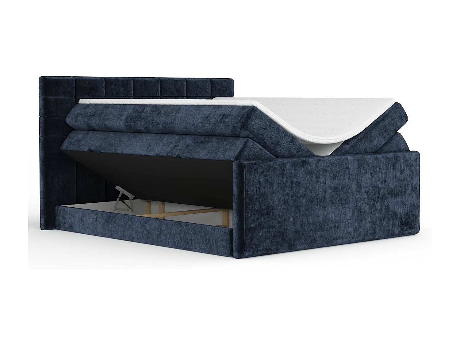 Boxspringbett aus Chenille-Stoff Ava - Matratze - Toppermatratze - 200x200 cm - marineblau