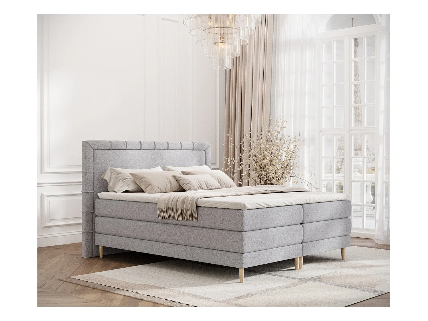 Lit boxspring en toile tissée Rimini - matelas - surmatelas - 180x200 cm - gris clair