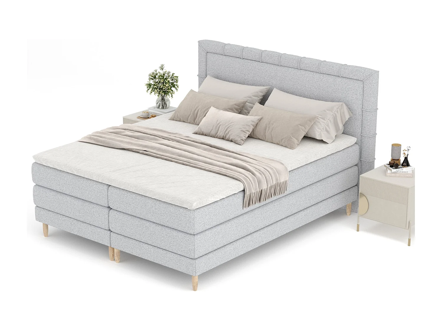 Lit boxspring en toile tissée Rimini - matelas - surmatelas - 180x200 cm - gris clair
