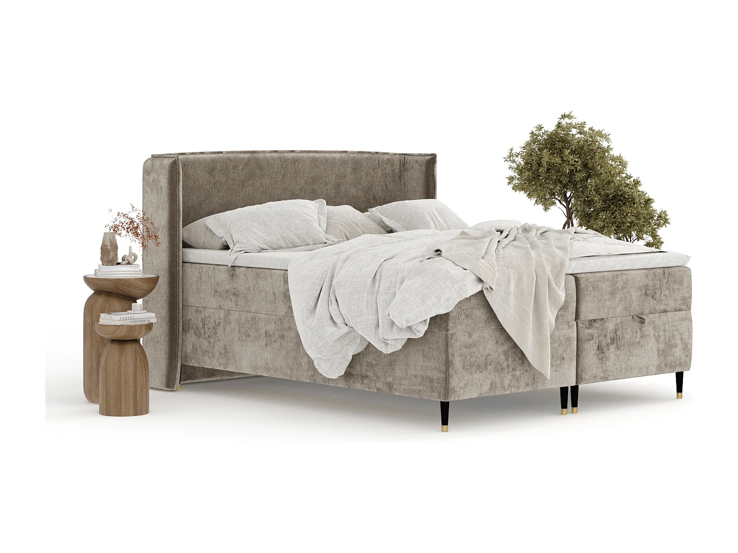 Lit boxspring en tissu chenille Monpelli - matelas - surmatelas - 160x200 cm - beige