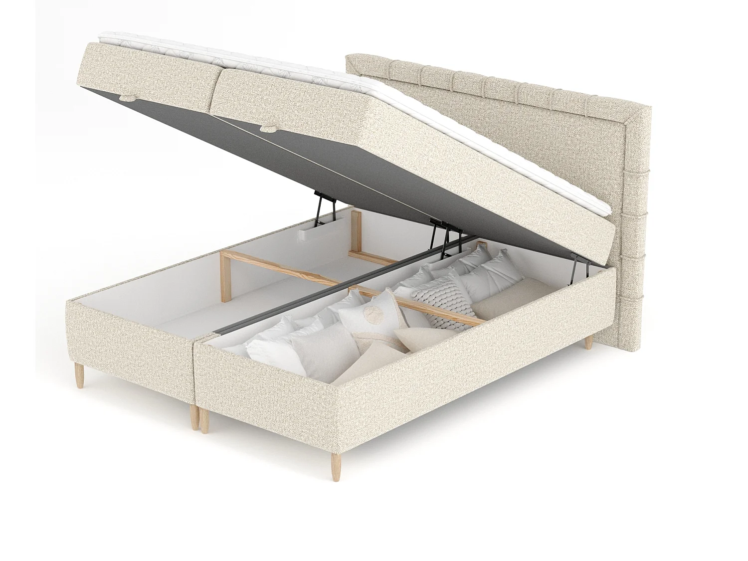 Boxspringbett aus Boucle-Stoff Voyage - Matratze - Toppermatratze - 200x200 cm - beige