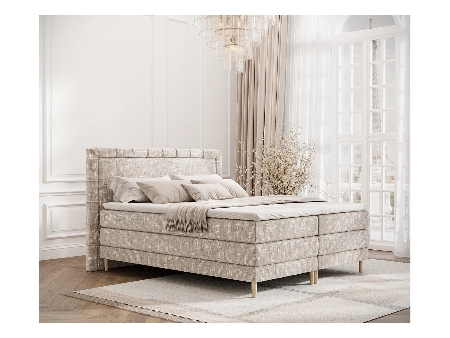 Lit boxspring en toile tissée Rimini - matelas - surmatelas - 200x200 cm - creme