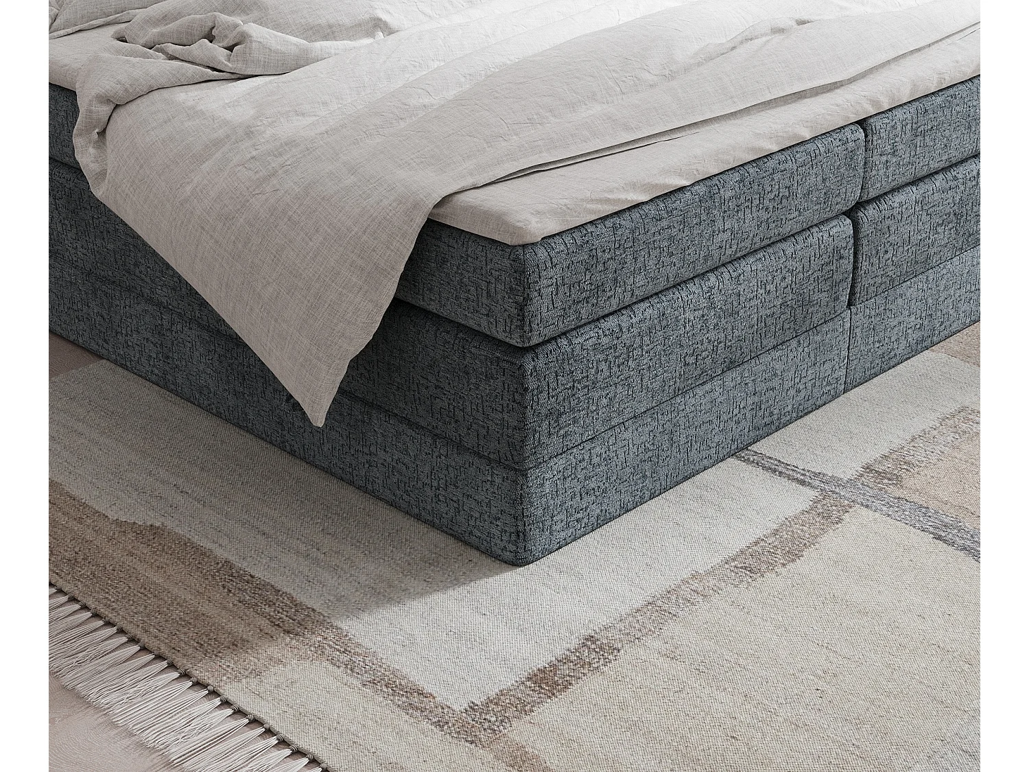 Boxspringbett aus Chenille-Stoff Juniper - Matratze - Toppermatratze - 140x200 cm - grau