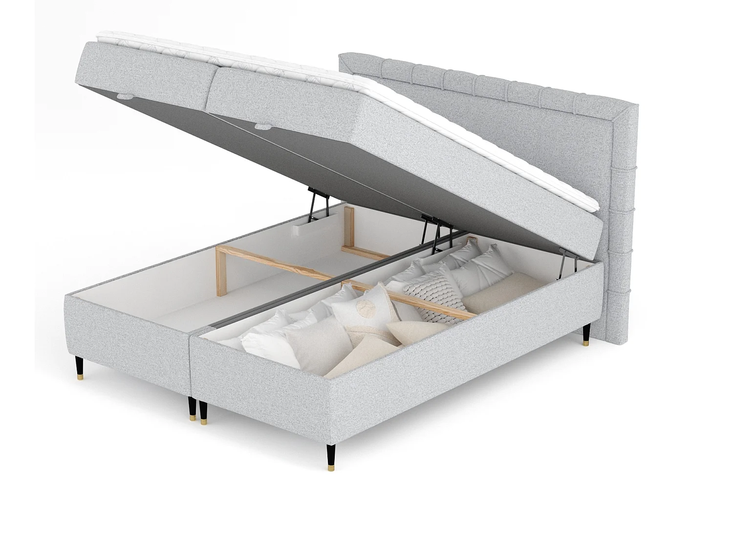 Lit boxspring en toile tissée Voyage - matelas - surmatelas - 140x200 cm - gris clair