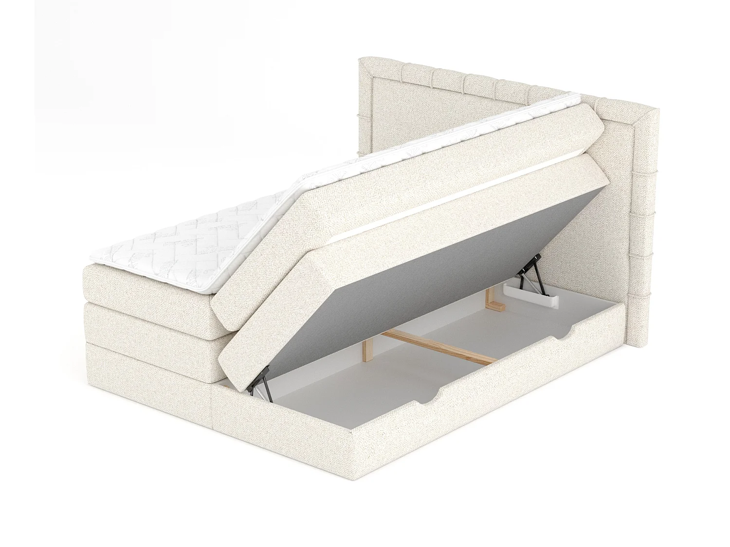 Boxspringbett aus Boucle-Stoff Rosabel - matelas - surmatelas - 160x200 cm - creme