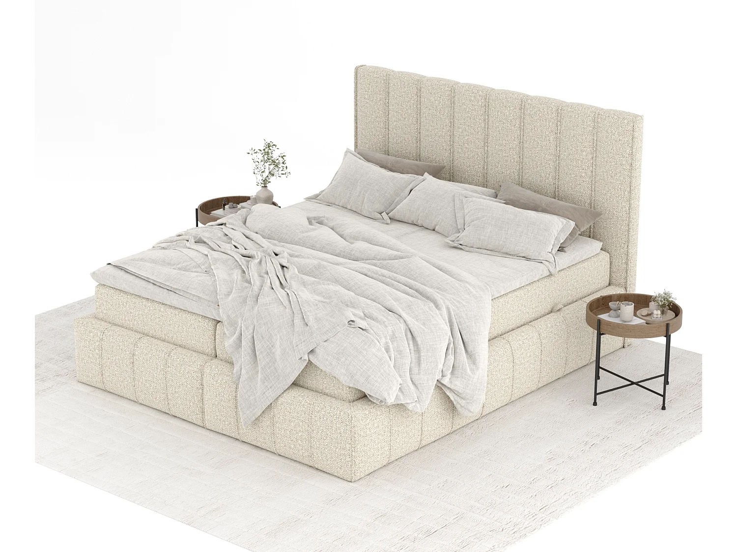 Boxspringbett aus Boucle-Stoff Moretti - Matratze - Toppermatratze - 180x200 cm - beige