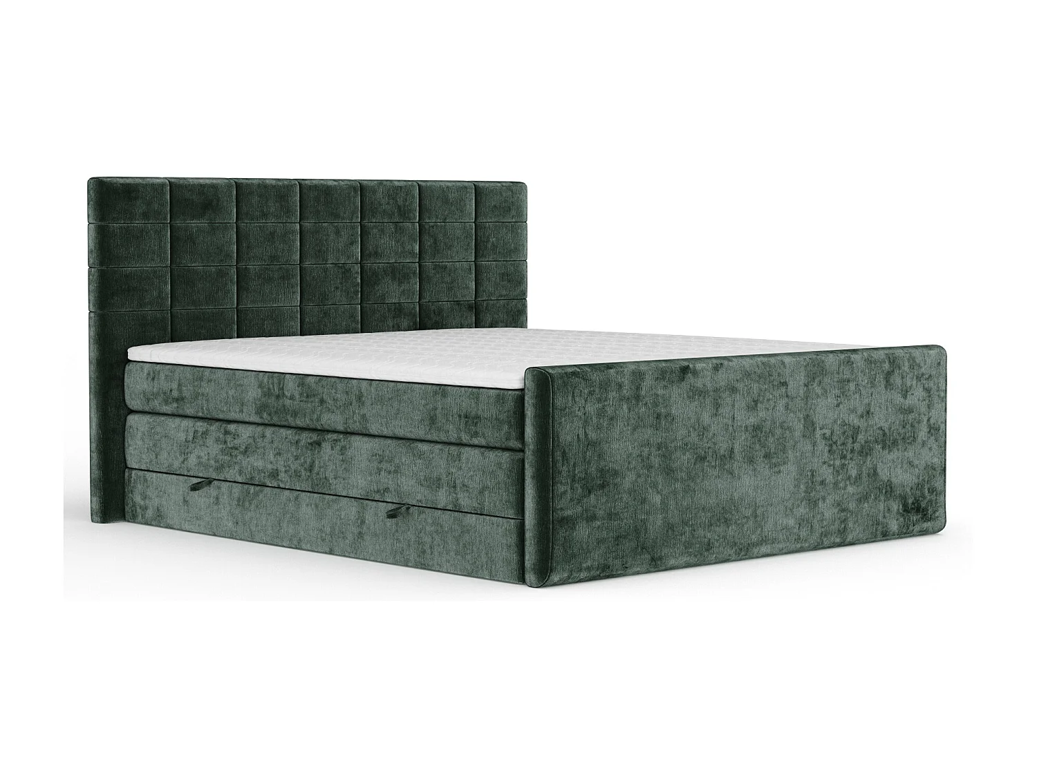 Lit boxspring en tissu chenille Ava - matelas - surmatelas - 200x200 cm - vert