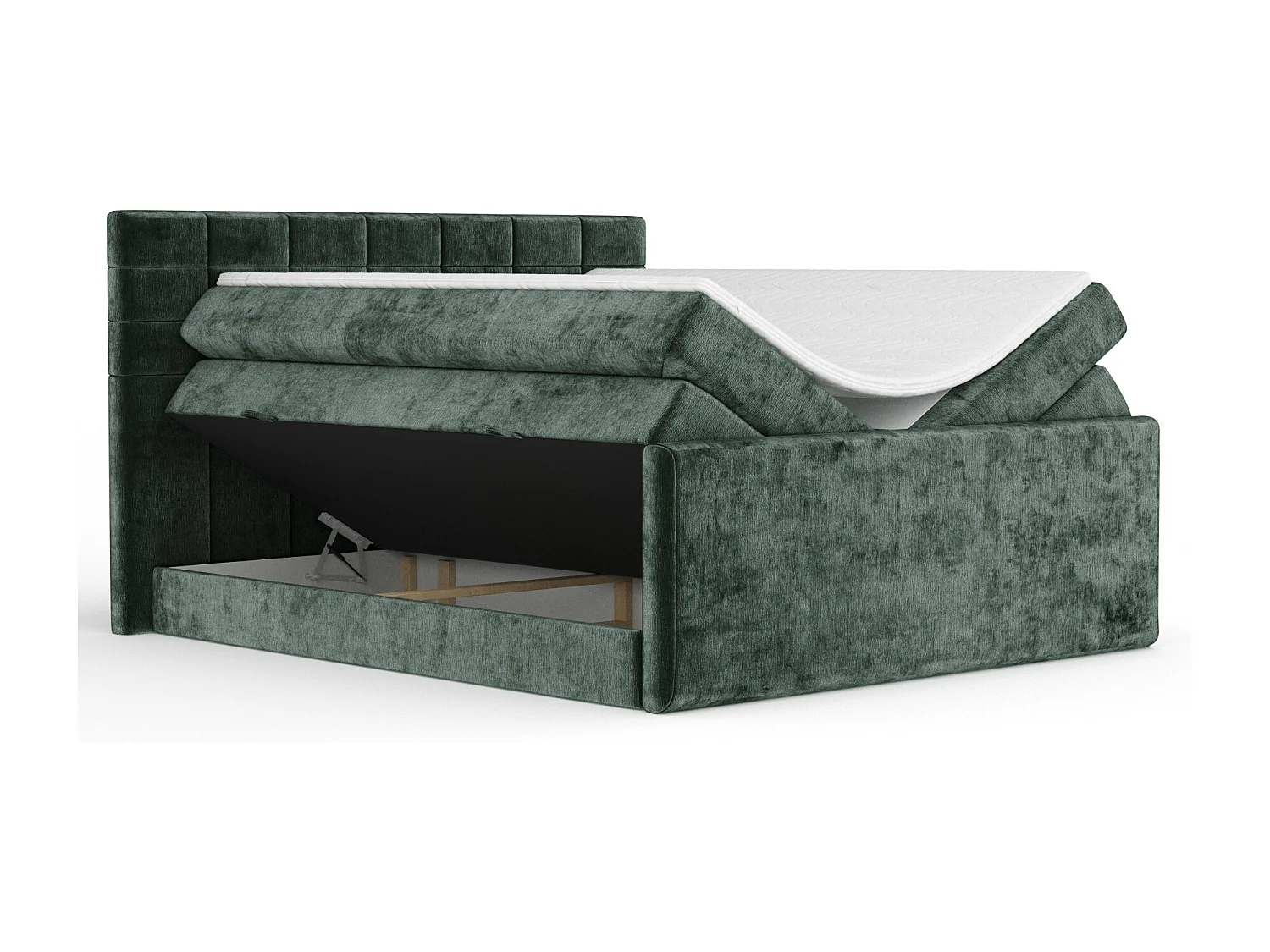 Lit boxspring en tissu chenille Ava - matelas - surmatelas - 200x200 cm - vert