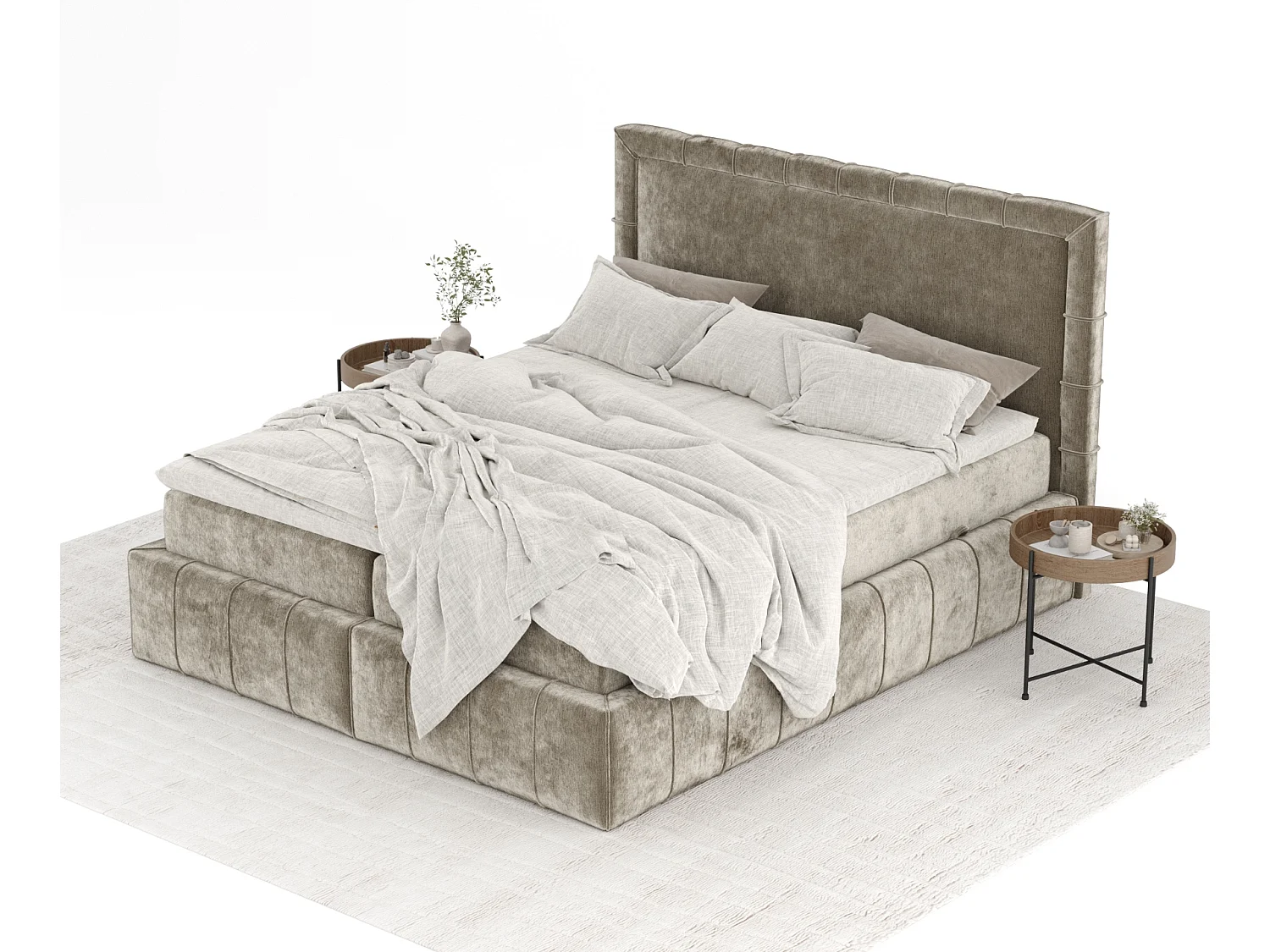 Boxspringbett aus Chenille-Stoff Sundown - Matratze - Toppermatratze - 200x200 cm - beige