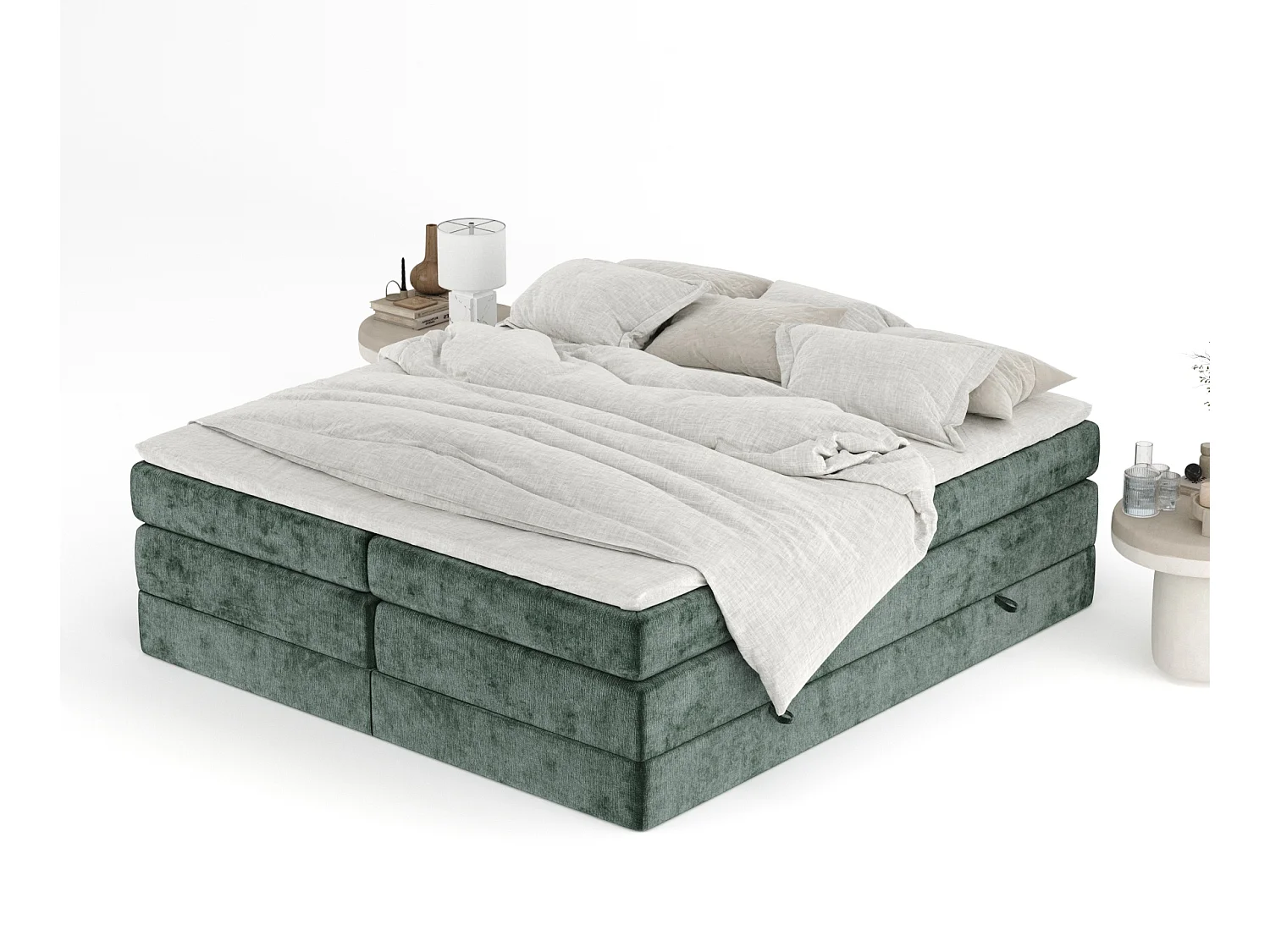 Lit boxspring en tissu chenille Juniper - matelas - surmatelas - 200x200 cm - vert