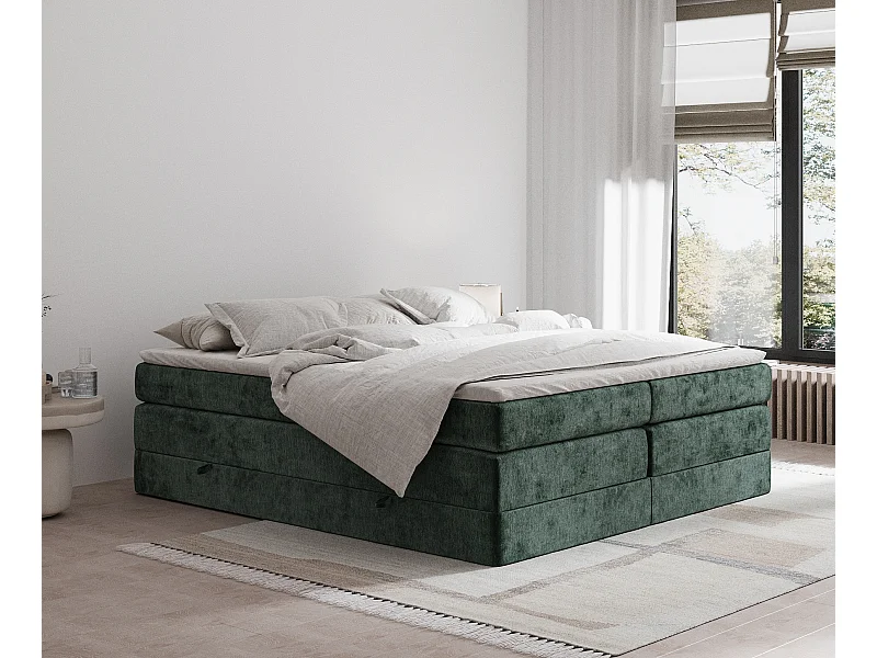 Lit boxspring en tissu chenille Juniper - matelas - surmatelas - 200x200 cm - vert